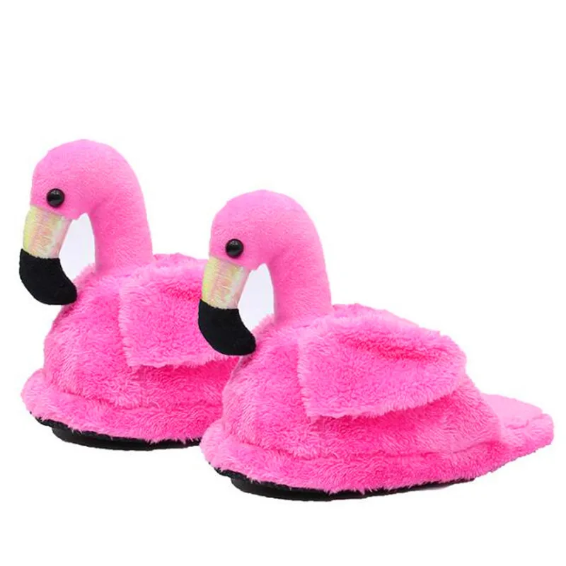 Hot Plush Slippers Crystal Plush Doll Animal Flamingo Cotton Slippers  Winter Warm Anime Home Cotton Drag  28CM H402