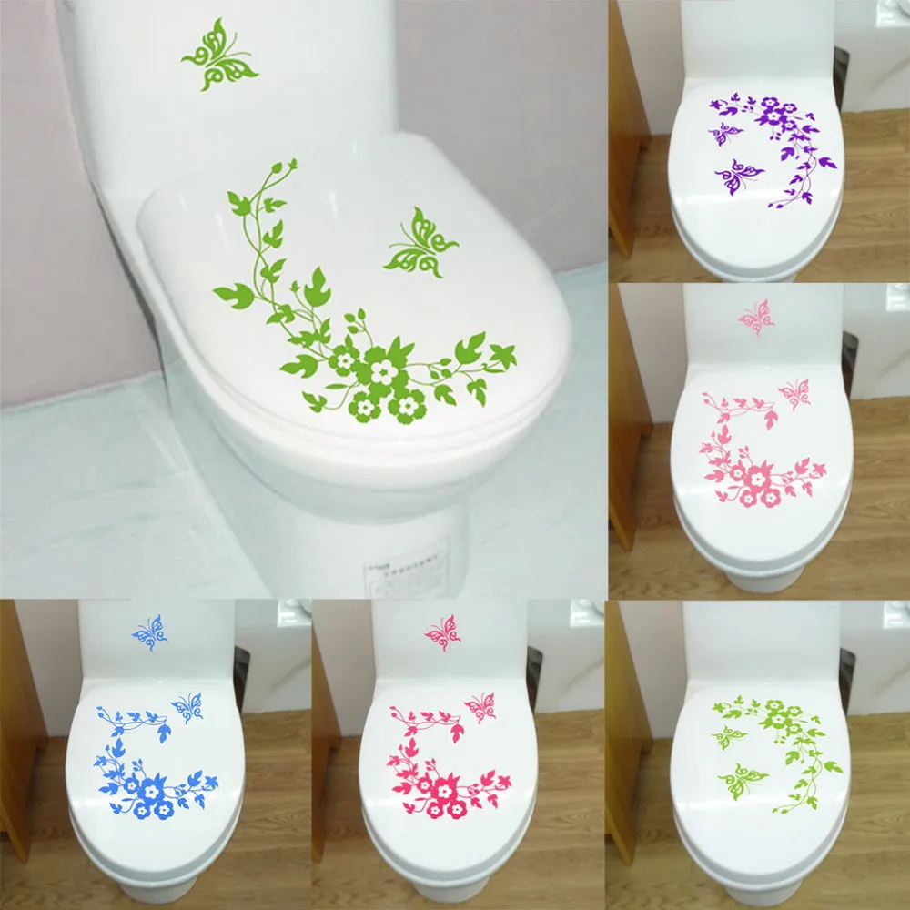 Butterfly Flower Bathroom Wall Stickers For Home Decor Butterflies Decoration Art Decals Toilet Mural Cupboard Wallpaper