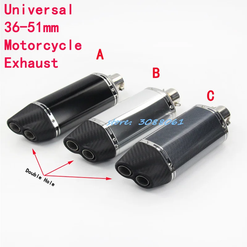 Carbon Fiber Color Universal 36-51mm Motorcycle KAJIMAOYI Exhaust Muffler Pipe Escape Moto Exhaust Double Hole For NinjaZ250 ATV