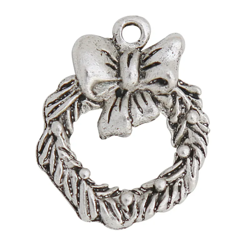 RAINXTAR 20pcs Christmas Day Accessories Alloy Christmas Wreath Shape Pendant Charms 16*20mm AAC1308