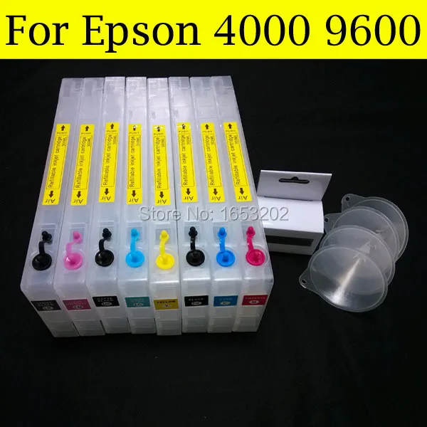 8 Pieces/Set Wide Format Refillable Ink Cartridge For Epson 4000 Printer With Show Ink Level Resettable Chip