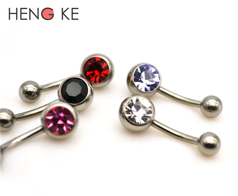 20pcs G23 Titanium Belly Bar Purple Navel Button Rings Curved 14G Crystal Stone Gem Pink Red Black Fashion Body Piercing Jewelry