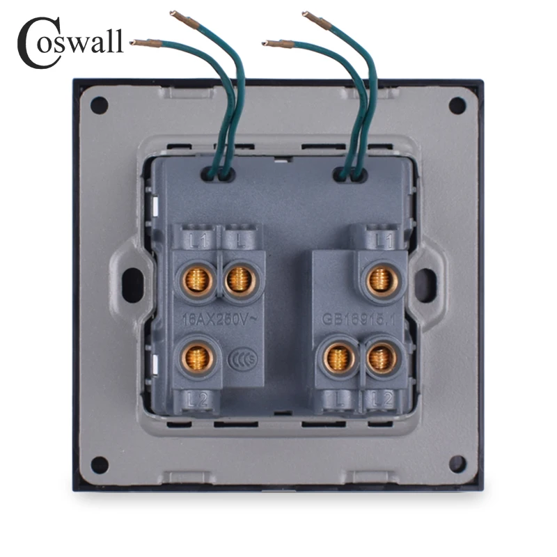 Coswall Crystal Glass Panel 2 Gang 2 Way Pass Through On / Off Light Switch Stair Wall Switch Switched With LED Indicator 16A