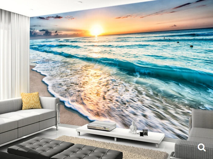 Custom landscape wallpaper, Beautiful sunrise over beach in Cancun 3D Wallpaper for living room bedroom TV wall papel de parede