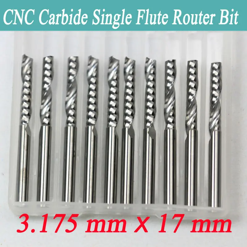 New 10PCS 3.175 X 17mm Single flute carbide Engraving CNC router Spiral bits Tool Cutting Acrylic Pvc Wood