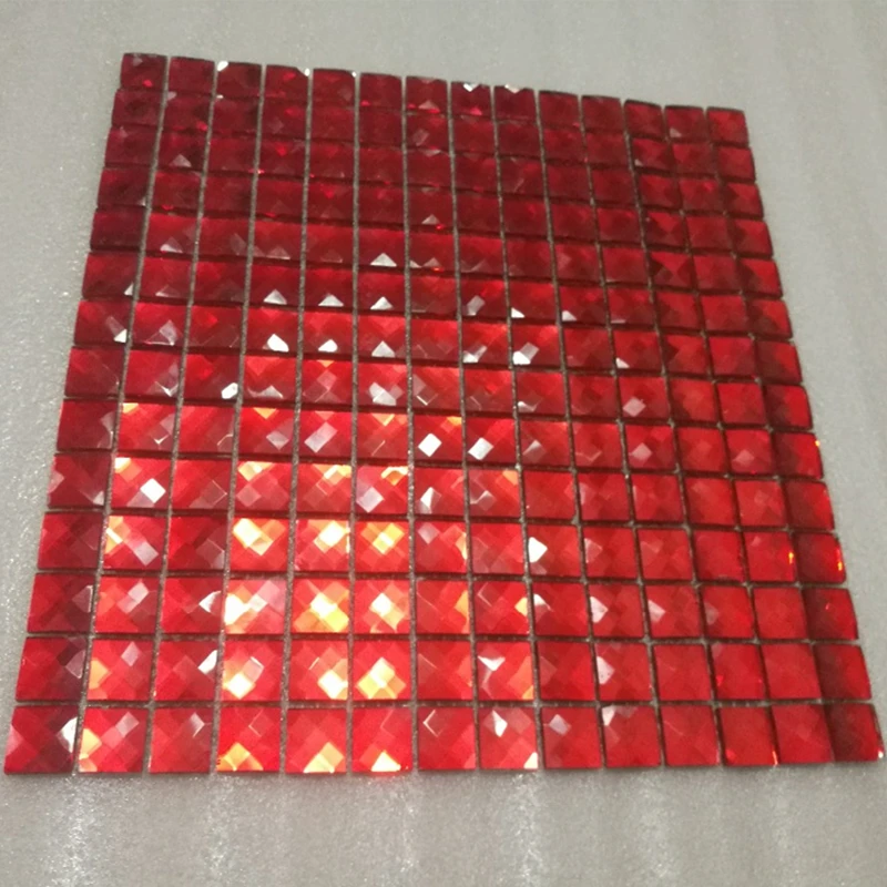 

20mm diamond cut design red 13 beveled mirror glass mosaic tile warmly decor of girl's room KTV shop display cabinet wall border