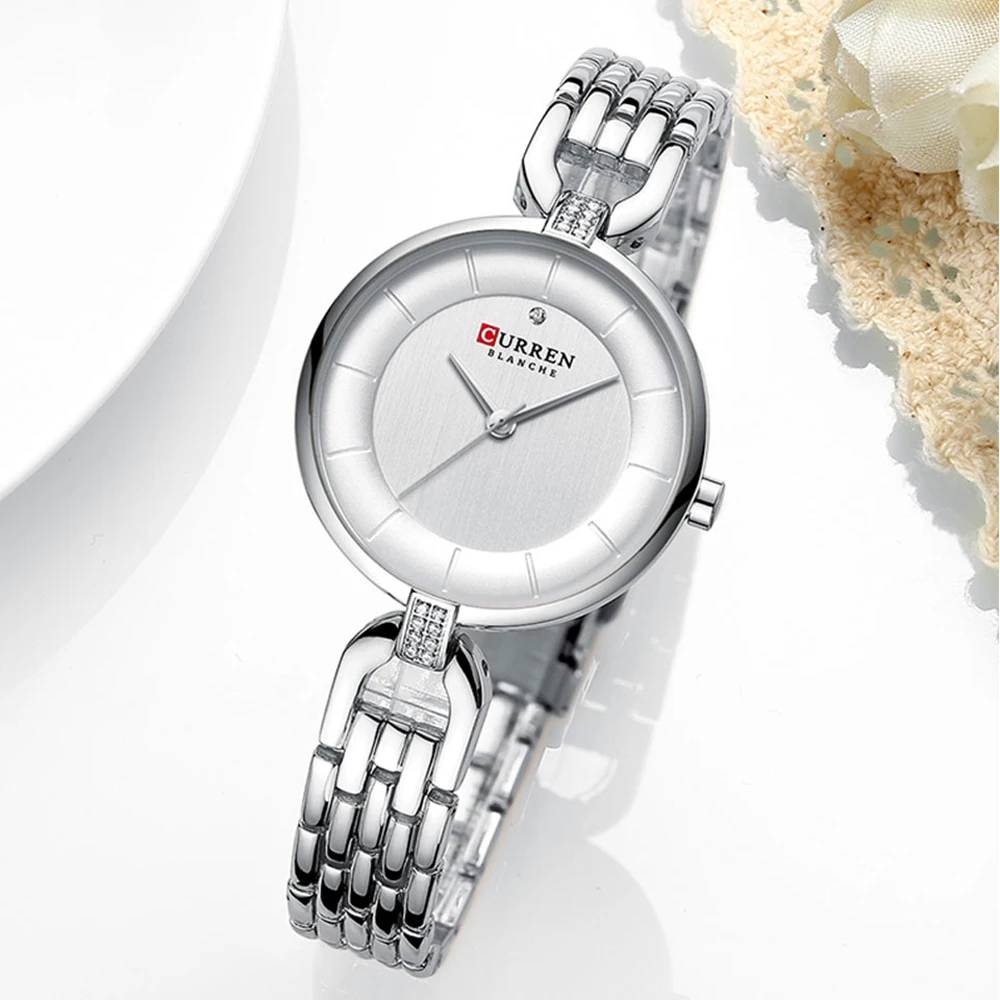 Luxury Brand CURREN Simple Casual Quartz Watches Women Silver Dress Wristwatch Female Clock Ladies Watch with Stainless Steel