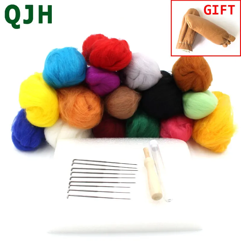 Handmade wool felt set 16 color wool felt with 9-pin felt handle pad set for DIY craft Home sewing tools