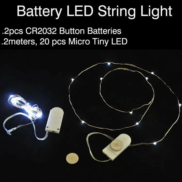 

100pcs/lot CR2032 Cell Button Battery Operated Micro Mini LED String Lights 2M 20LED For Wedding Party Xmas Holidays Lighting