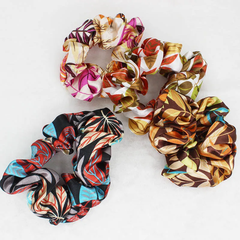 ALTOBEFUN Floral Women Scrunchies Fashion Girl Satin Hair Accessories Elastic Hair Holder Lady Hairties Hairbands BF001