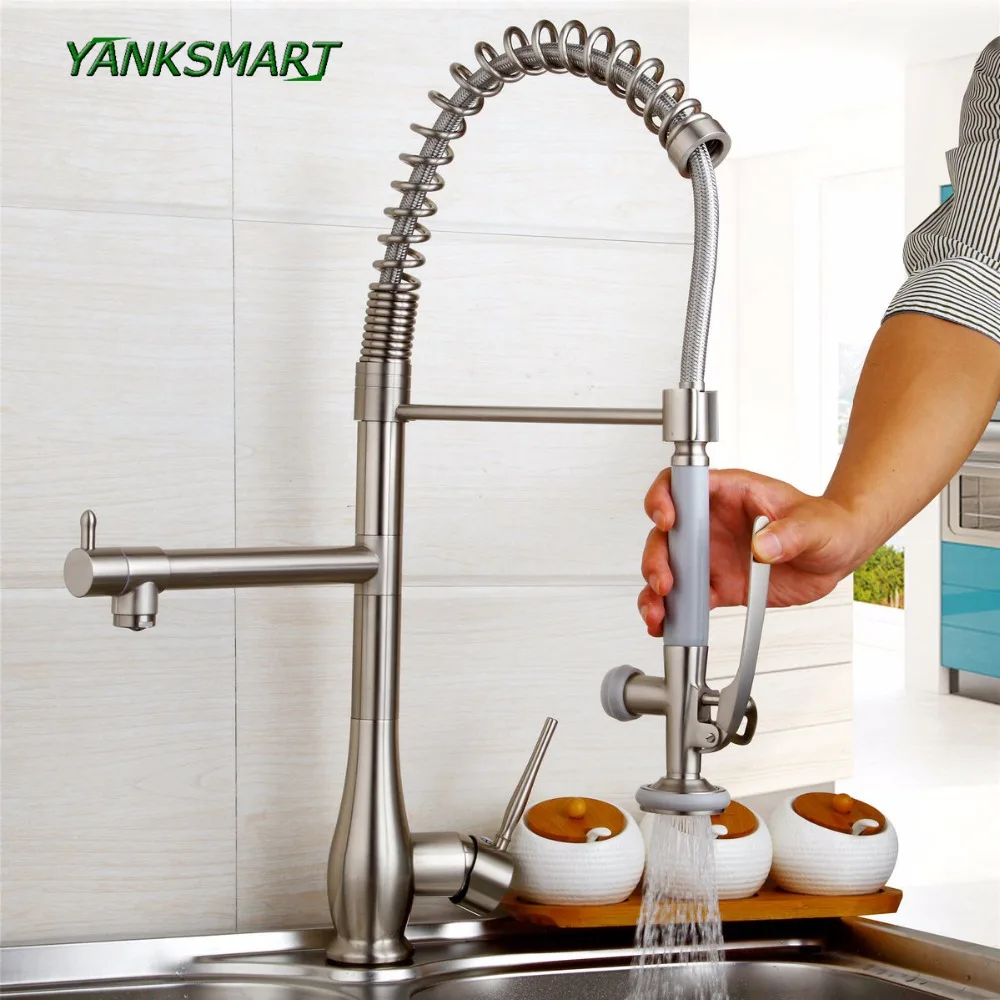 

YANKSMART Pull Up Down Brushed Nickel Solid Brass Basin Sink Swivel Faucet Single Lever Rotates Tap Deck Mounted Mixer Tap