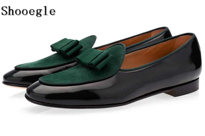 SHOOEGLE Hot Sale Leather and Suede Stitching With Bowtie Men Handmade Shoes Luxurious Flats Men's Banquet Classic Loafers Shoes