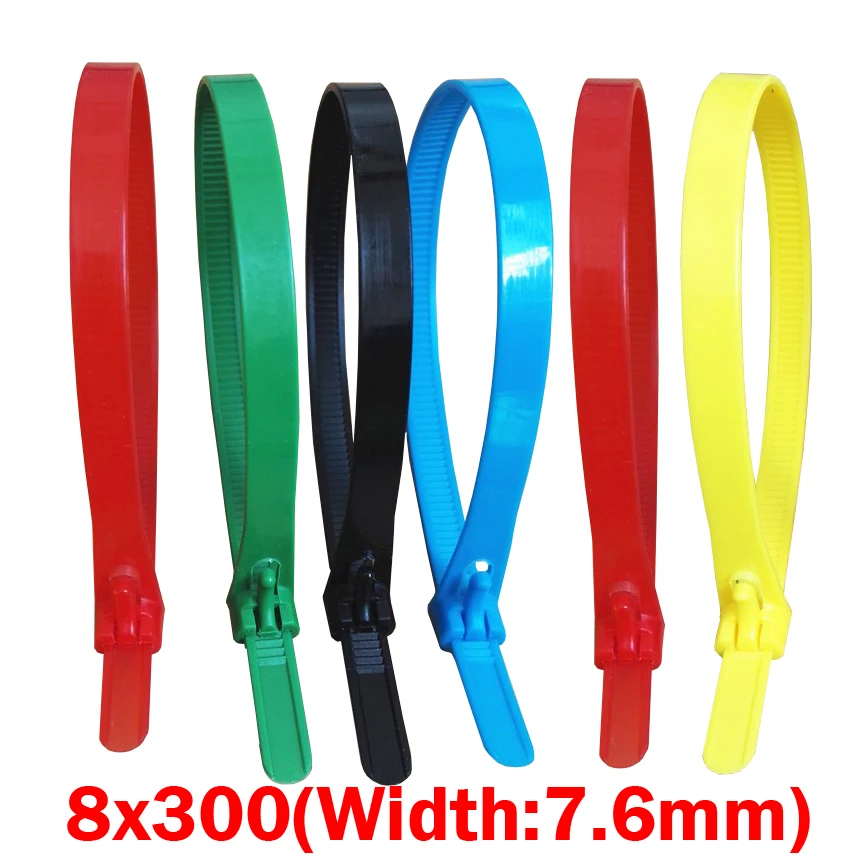 8x300 8*300mm (7.6mm Width) Blue Yellow Red Nylon Network Electric Wire String Plastic Reusable Releasable Zip Ties Cable Tie