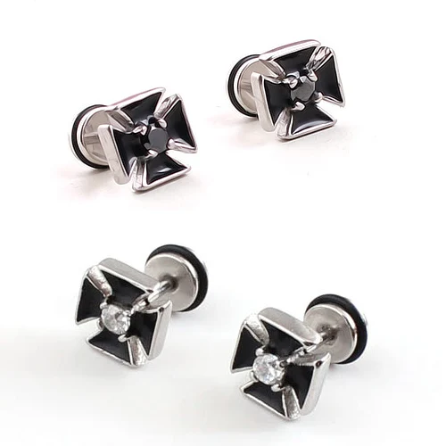 

Wholesale charm Black square man earrings set auger cross titanium steel stud earrings 20pcs/lot free shipping