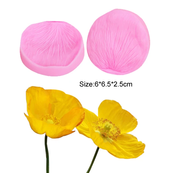 New Poppy Flower Veiners Silicone Molds Fondant Sugarcraft Gumpaste Clay Water Paper Cake Decorating Tools CS336
