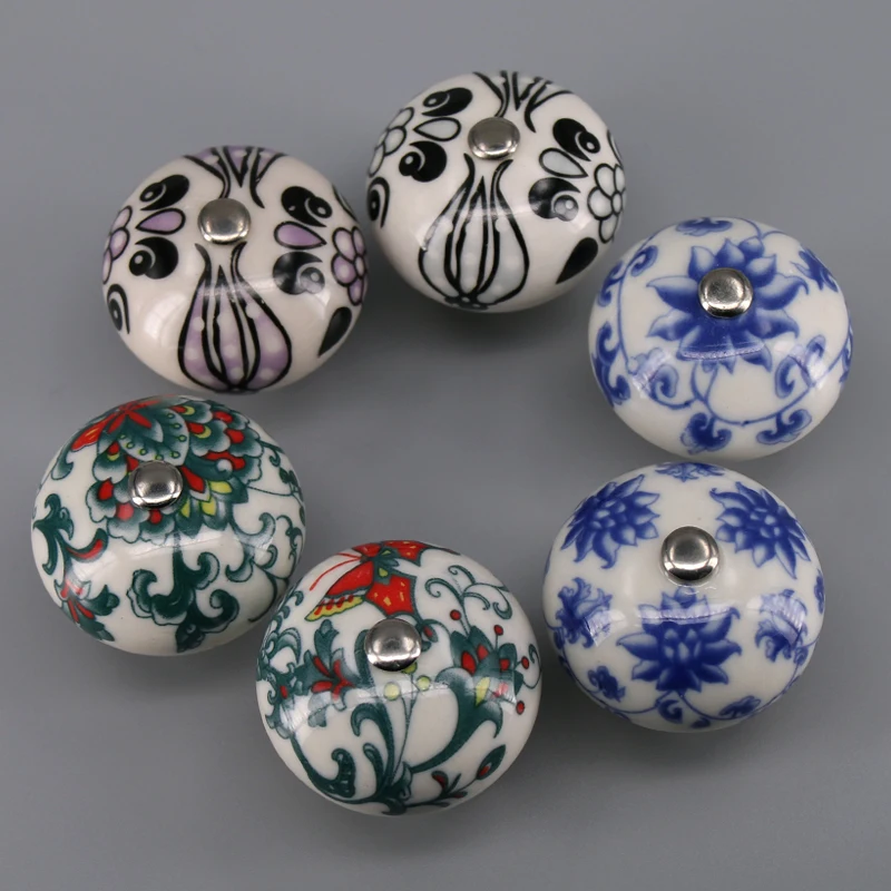 

4PCS Printed Round Knobs Cabinet Ceramic furniture handle Dresser Knob Drawer Pulls Kitchen Cupboard Door Handle