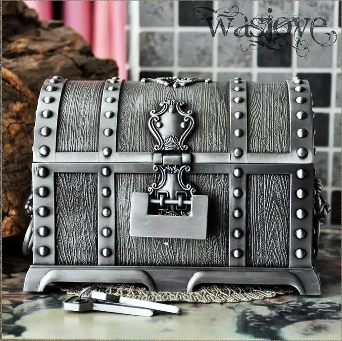 Pirates of the Caribbean Treasure Chest with Lock 2 Layers Vintage Jewelry storage Box Carrying Case Trinkets Packagin Z042