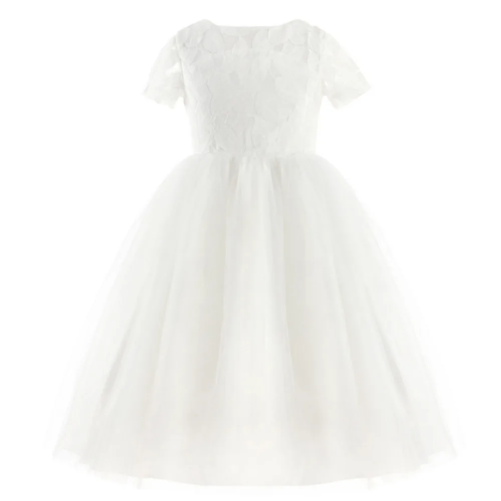 iiniim Flower Girls Dress White Ivory Real Vestidos Party Princess Dress Little Kids Children\'s Hollow Heart Dress for Wedding