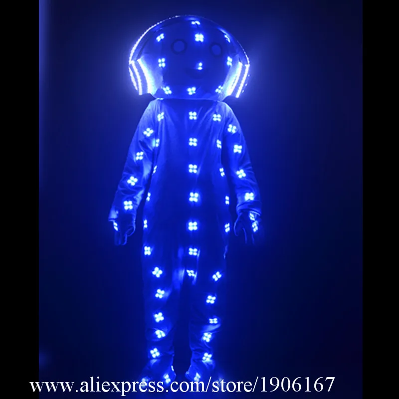 Colorful LED Luminous Ballroom Dance Costumes RGB Led Light Up Big Head Doll Clothes Catwalk Party Performance Flashing L Suit