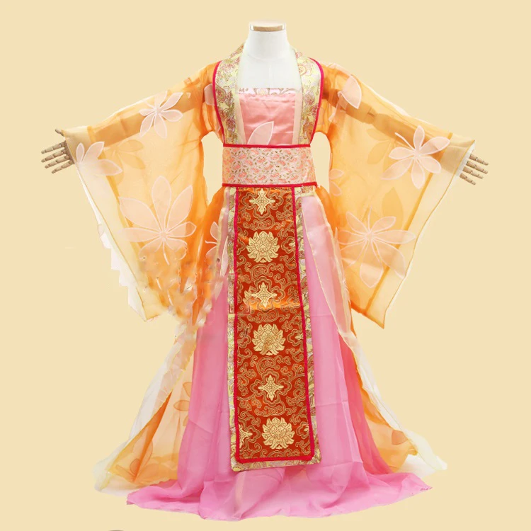 Costume de danse pour petite fille Orange, princesse Hanfu de la dynastie Tang, pour spectacle sur scène, pour la journée des enfants