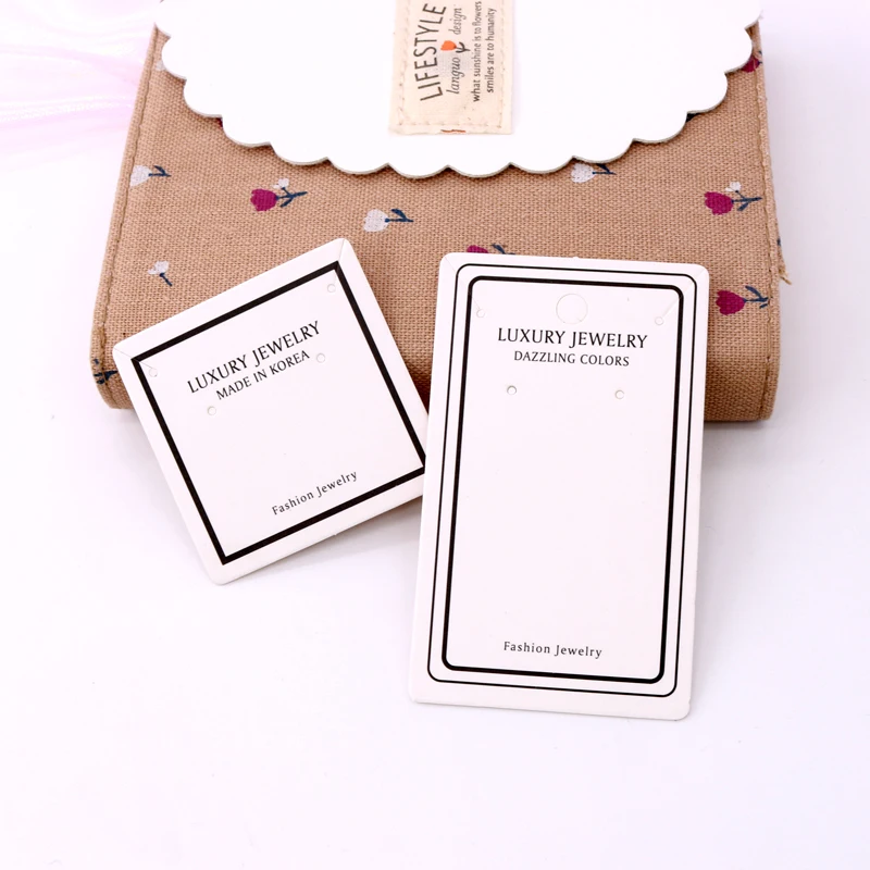 

100pcs/lot 5x5cm/5x8.3cm White Paper Earrings Card Ear Studs Display Packaging Cards Jewelry Necklace Cards Can Customize Logo