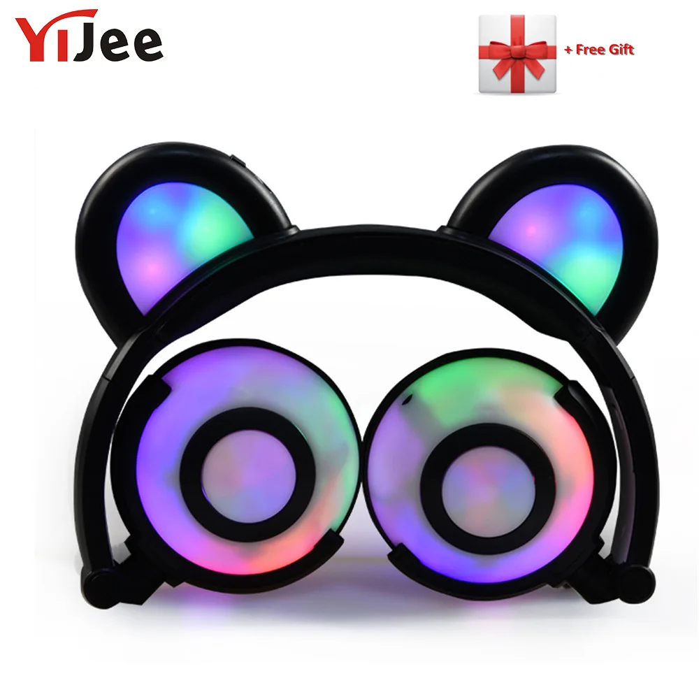 YiJee Foldable Flashing Bear Ear Headphones Gaming Headset With LED Light Glowing Earbuds for Children Birthday Gift