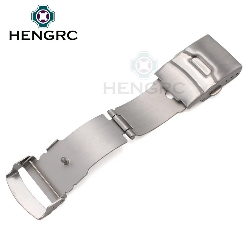 HENGRC Stainless Steel Watch Buckle 18 20 22 24mm Men Watchband Strap Silver Metal Insurance Deployment Clasp Accessories