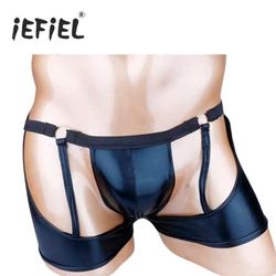 Mens Sexy Patent Leather Boxer Shorts Jockstraps Pouch Underwear Underpants Gay Men Open Butt Lingerie Trunks Wetlook Panties