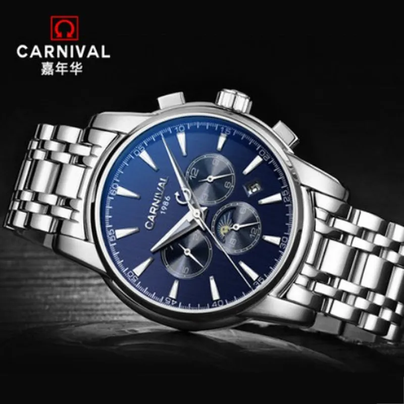 Carnival automatic mechanical popular brand men watches military full steel waterproof fashion casual luminous luxury watch male