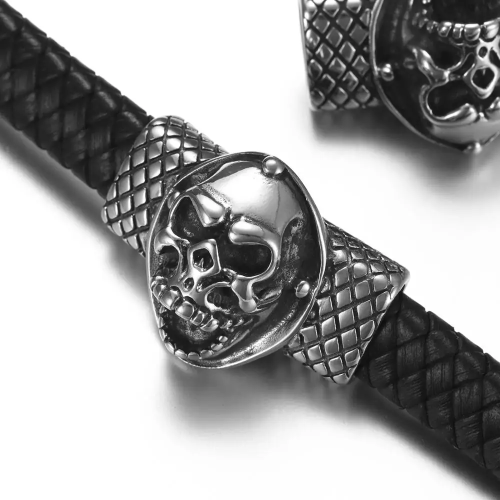 Stainless Steel Punk Slider Beads Skull Animal Slide Charms Fit 12*6mm Flat Leather DIY Men\'s Bracelet Jewelry Making