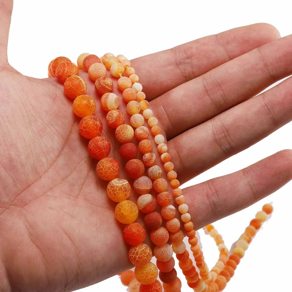 1strand/lot 4 6 8 10 12 mm Orange Weathering Natural Stone Lace Frost Agat Onyx Beads For Jewelry Making Beads Strand Wholesale