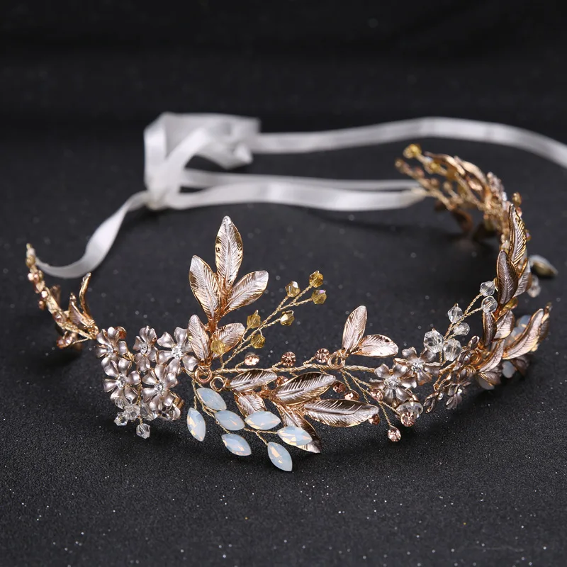 KMVEXO Champagne Alloy Crystal Bead Flower Bride Headbands Hair Comb Princess Wedding Bridal Hairbands Hair Accessories Tiaras