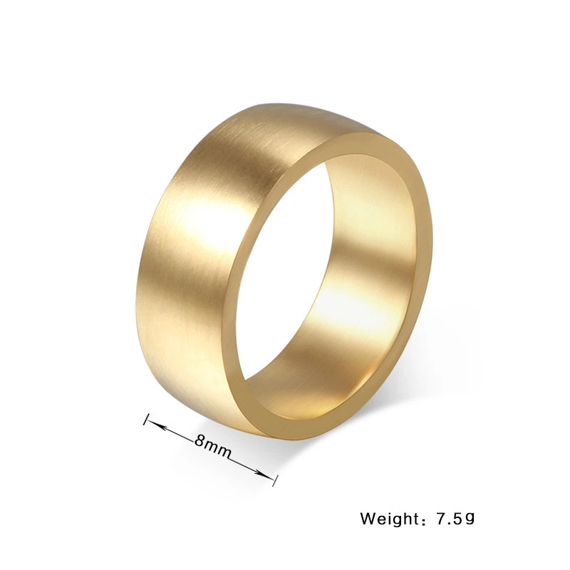 QianBei 8mm Classic Wide Chunky Ring for Men Gold Color Silver Color Black Stainless Steel Male Ring Alliance Wedding Jewelry