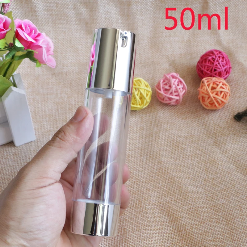 10pcs Makeup Beauty 15ml 30ml 50ml Empty Airless Vacuum Plastic Bottles Gold Silver Cosmetic Travel Liquid Refillable Bottles