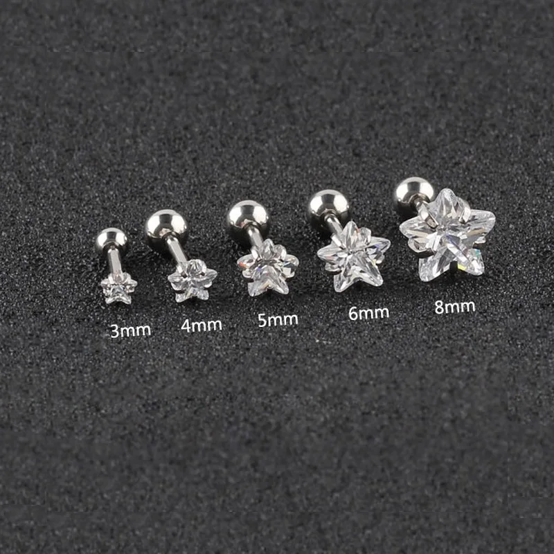 Alisouy 1 pair Earrings Fashion Jewelry with star CZ Stone Tragus Ear Stud Earrings For Women beauty Ear Piercing Stud Earring