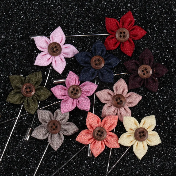 Free shipping , 20 pcs/lot , Men's five Petals Flower Lapel Pin with button