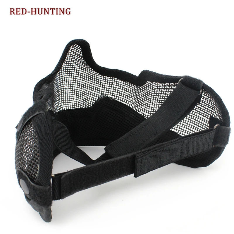 Maschera a rete mezza faccia maschera tattica pieghevole in rete con protezione per le orecchie per pistola BB Paintball per giochi CS di caccia