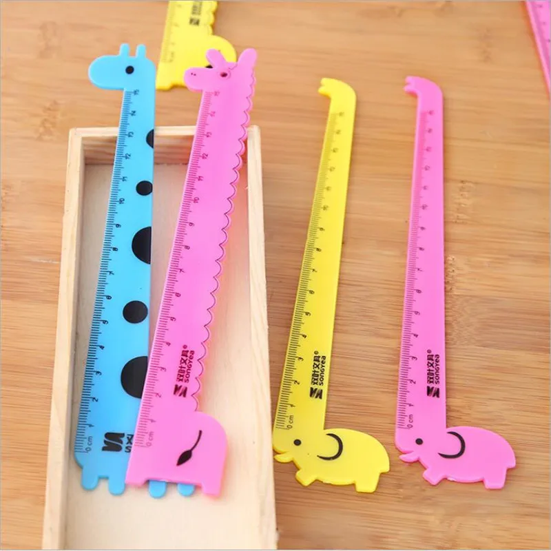 3Pcs/Lots 15Cm Cartoon Giraffe Elephant Ruler Student Study Supplies Stationery For Children Plastic Ruler