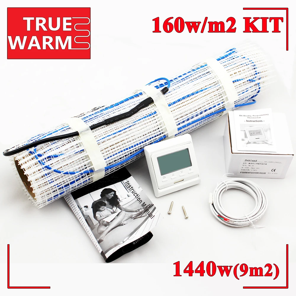 9SQM 160W/M2 True Comfortable Electric Floor Heating Mat Kit For Underfloor Heating System, Wholesale T160-9.0