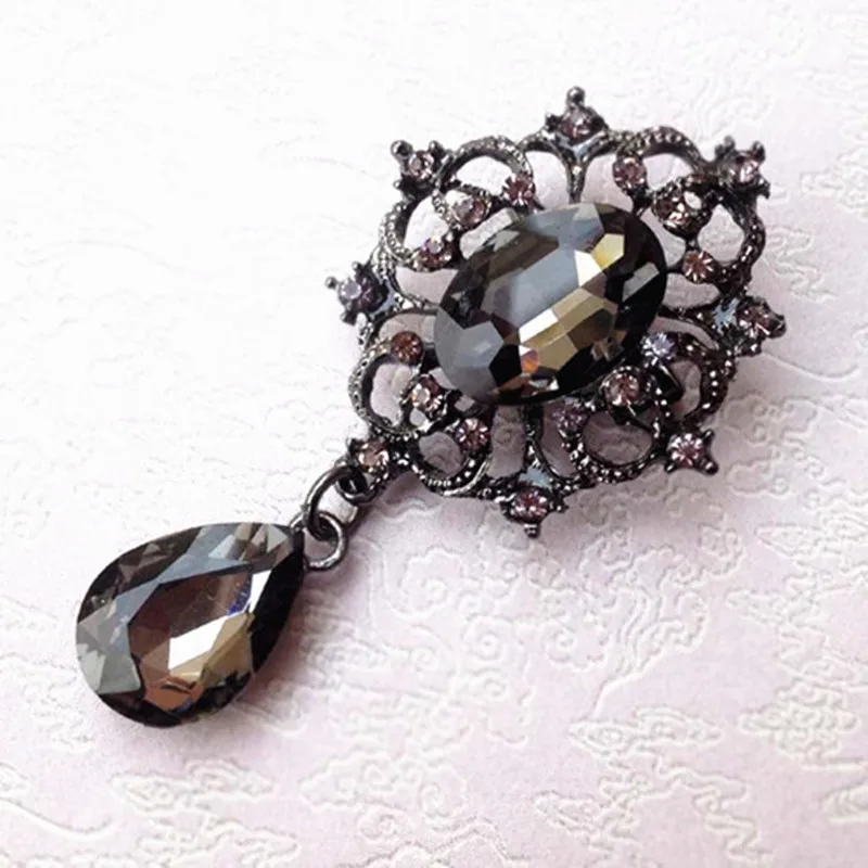 

Unique Wedding Bridal Bouquet Brooch High Quality Black Rhinestone Diamante Dangle Vintage Brooch