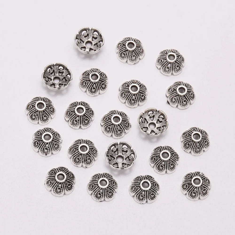 50pcs/Lot 8mm 6 Petals Antique Carved Flower Bead End Caps Findings For Women Jewelry Making End Caps Findings Wholesale