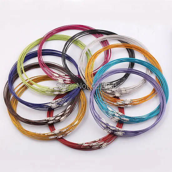 20pcs 18inch 12 Colors Round Stainless Steel Memory Wire Necklace Chain Hoop Chocker,1mm With Twist Clasp /Screw Clasp