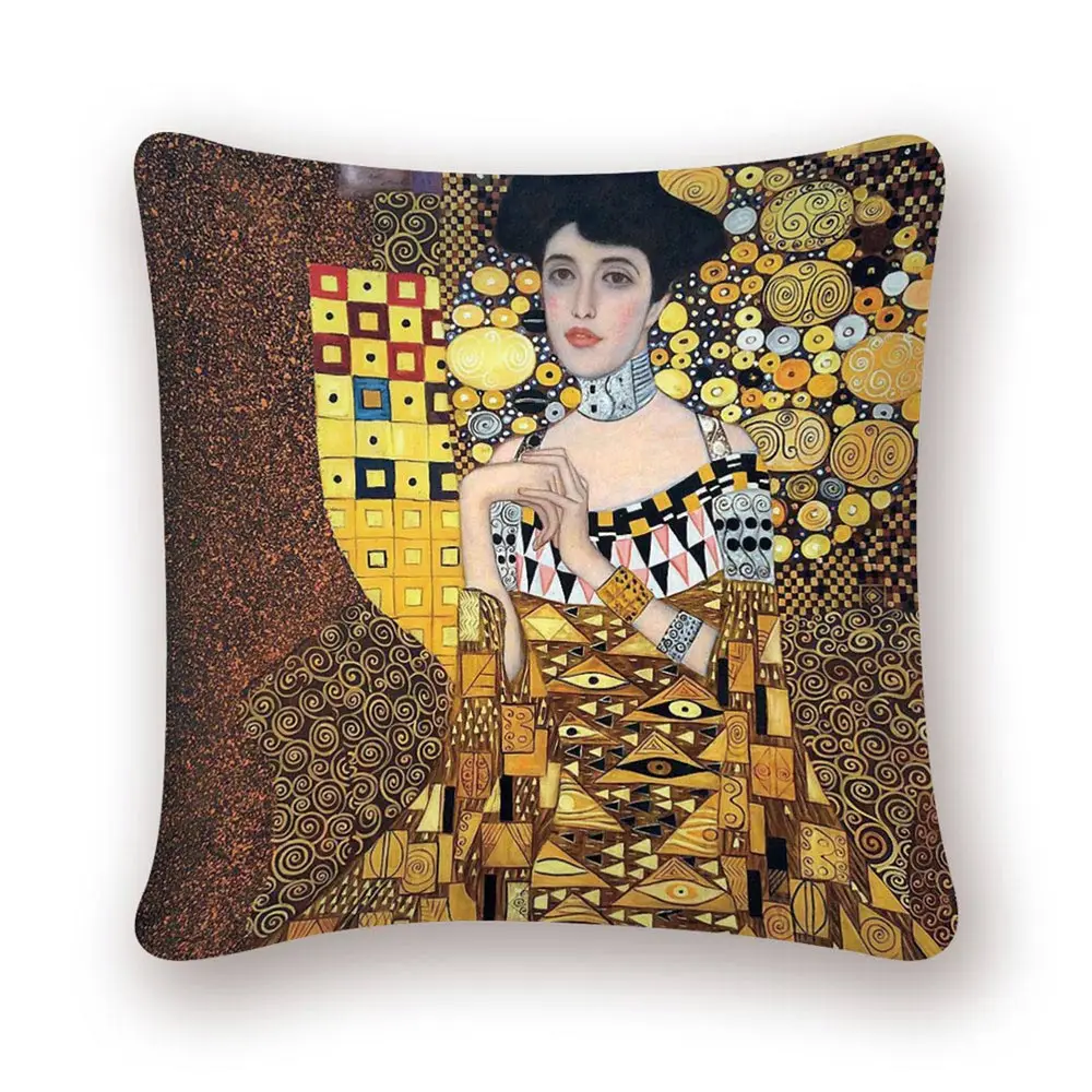 Gustav Klimt fodera per cuscino per pittura a olio modello dorato stampa federa per cuscino decorativo Vintage fodera per cuscino per divano