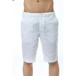 Pantalones cortos informales de lino italiano para hombre, Bermudas de moda, color blanco sólido, 7 colores, Verano