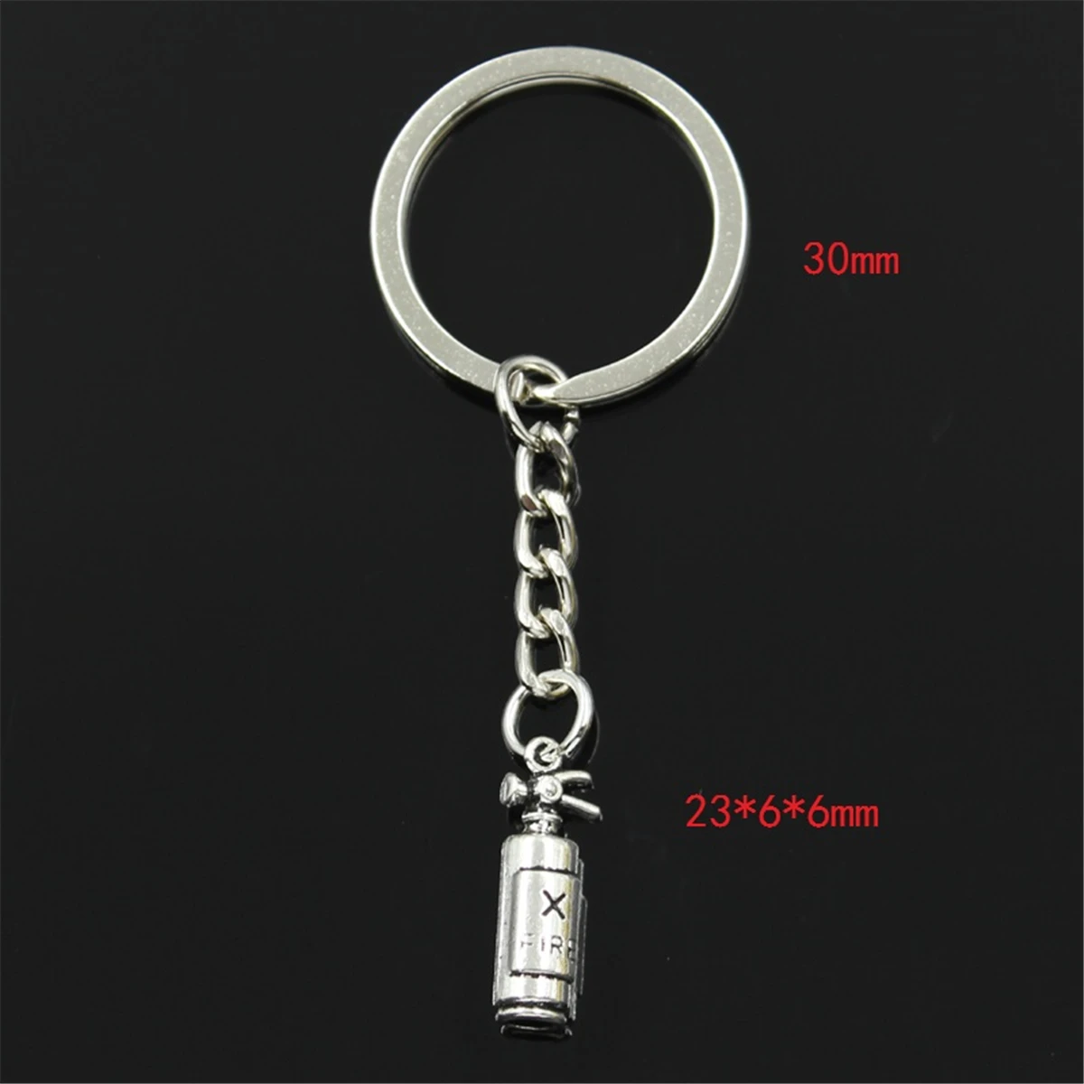 New Fashion Men 30mm Keychain DIY Metal Holder Chain Vintage Fire Extinguisher Fireman 23x6x6mm Silver Color Pendant Gift