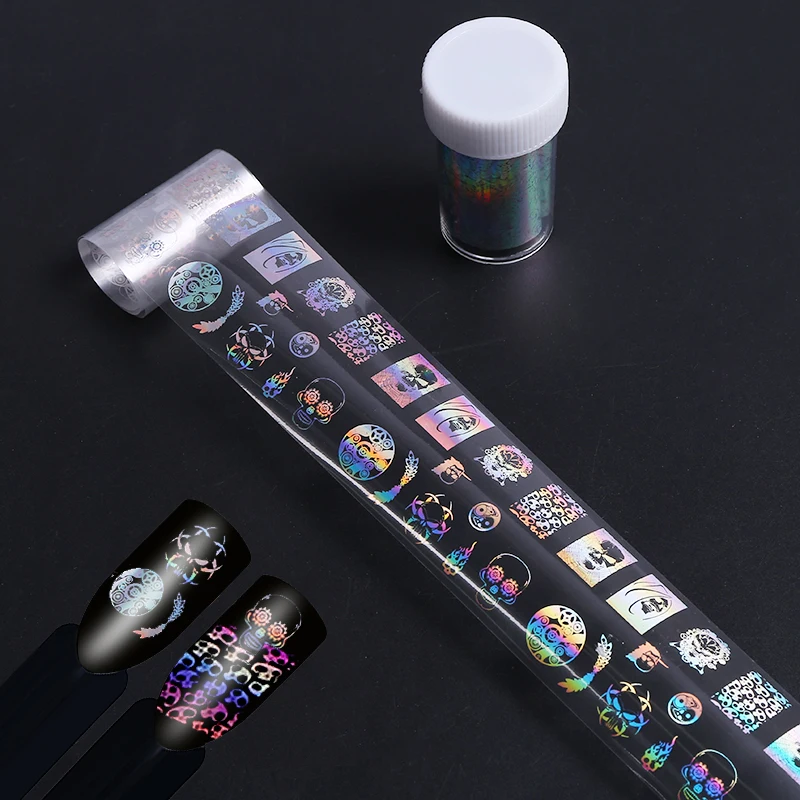 Halloween Holographic Starry Sky Nail Foils Manicure Laser Nail Art Transfer Sticker Skull 3D DIY Nail Decorations