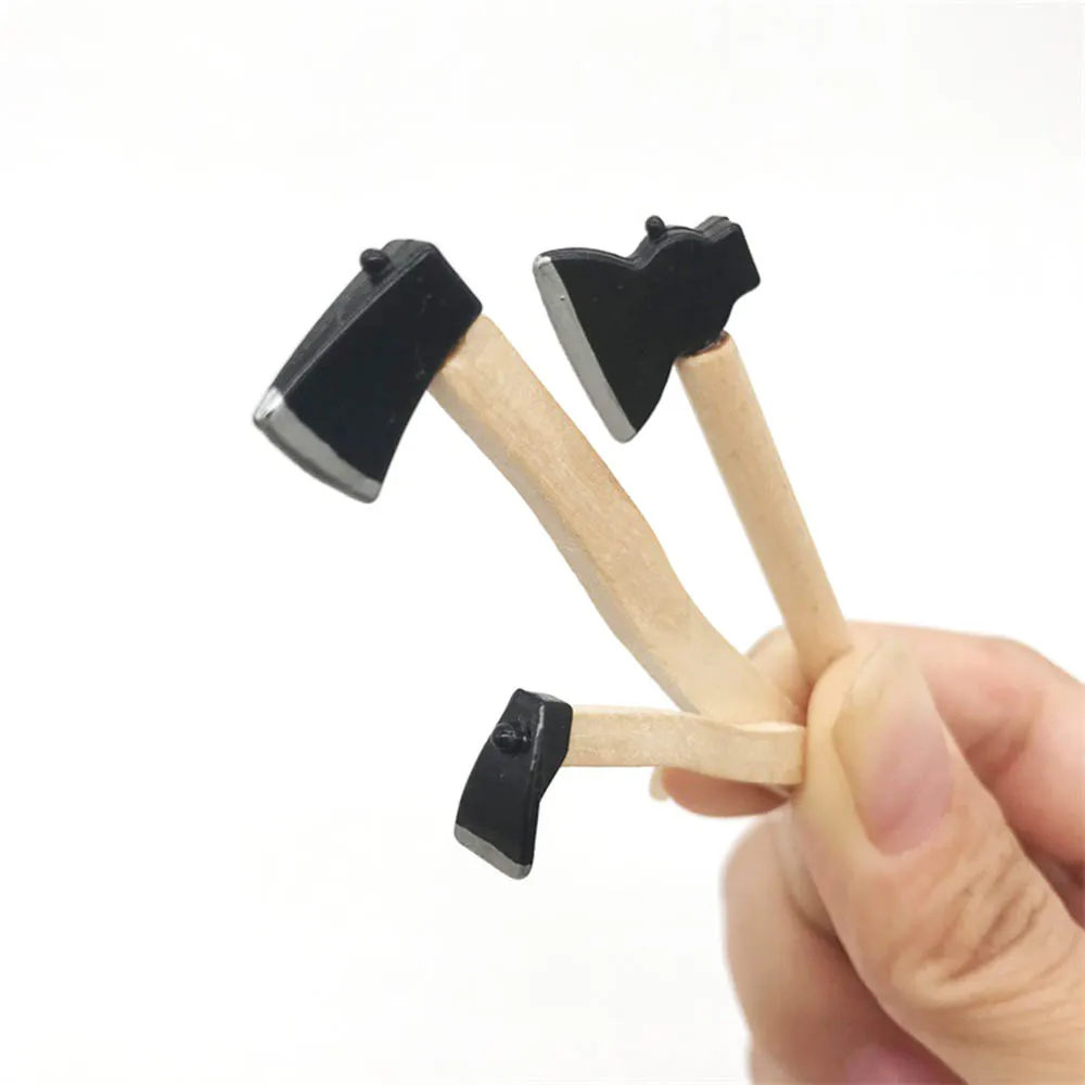 3Pcs 1/12 Dollhouse Miniature Accessories Mini Axe Hoe Simulation Miniature Farm Tools Ax Model Toy for Doll House Decoration