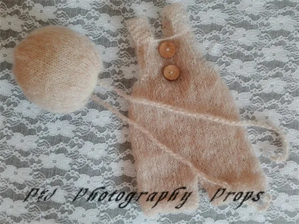 Vintage Baby outfits Photography Props Mohair Infant Overalls Baby Girl Boy Clothes Crochet Newborn Pants and Hat Photo Props