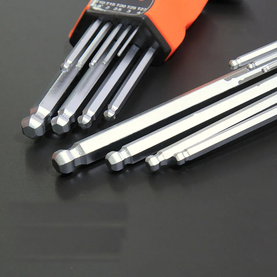 9pcs Multifunction Hexagon Allen Key Wrench Tools set Matte Chrome flat head Ball End Spanner set Screwdriver Set Tool Kit