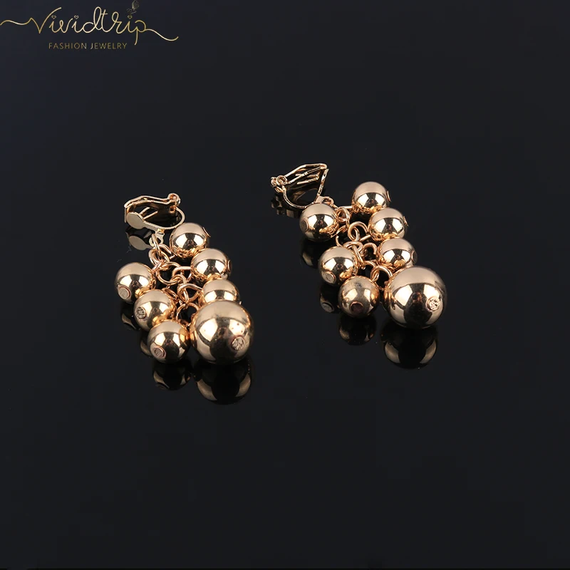 Elegant Grape Bunches Gold Beads Handmade Clip on Earrings for Women Wedding Party No Pierced and Pierced Ear Clips Jewelry